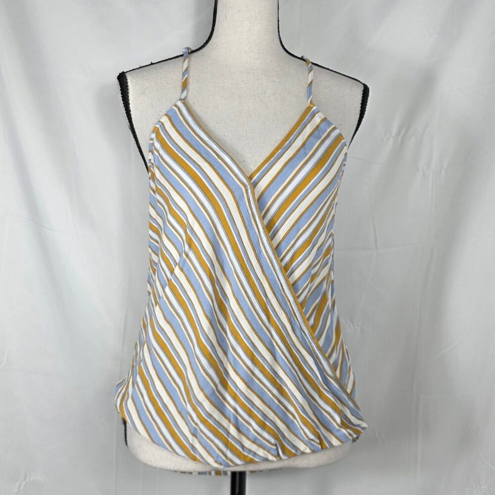 Market & Spruce Wrap Tank Women XS Blue Mustard Stripe Rayon Cami Top casual